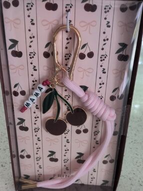 Pink Cherry Charm BAG Keychain with 'MAMA' Bead Very Cute !!!